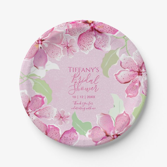 Tiger Lilly Clematis Pink Floral | Bridal Shower Paper Plate (Front)