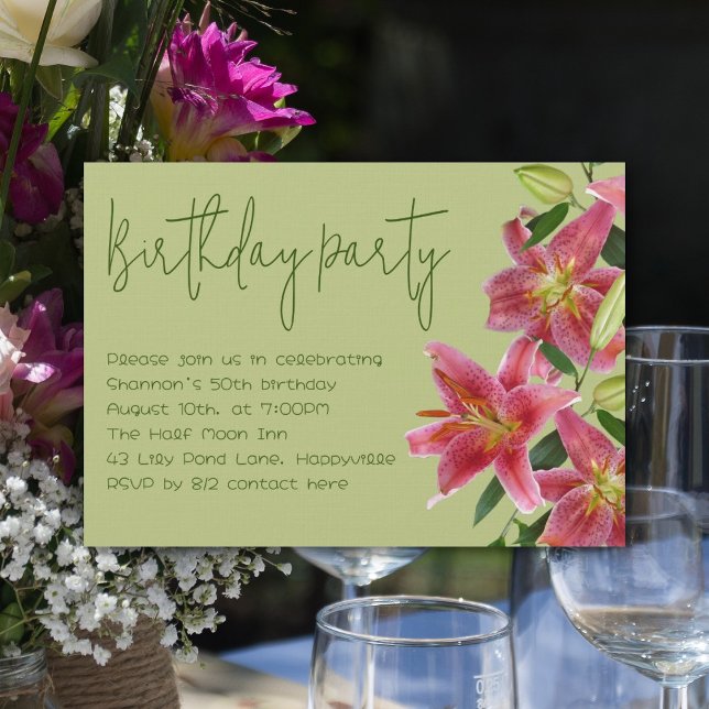 Tiger Lily Flowers Adult Birthday Party Invitation (Creator Uploaded)