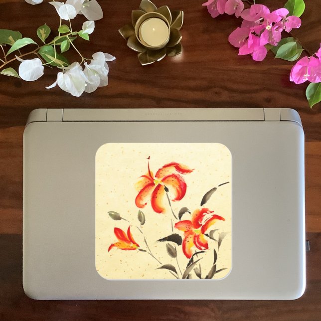 Tiger Lily - red Square Sticker (Creator Uploaded)