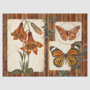 Tiger Lily Rustic Wood Collage Decoupage  Tissue Paper