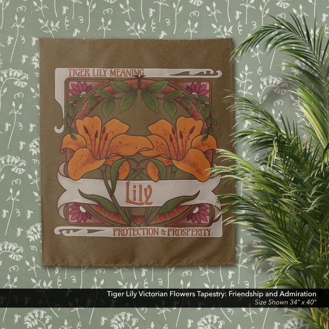 Tiger Lily Vintage Flowers Protection Prosperity Tapestry (Pink Lily Victorian Flowers Tapestry: Protection and Prosperity–Dark Floral Aesthetic)