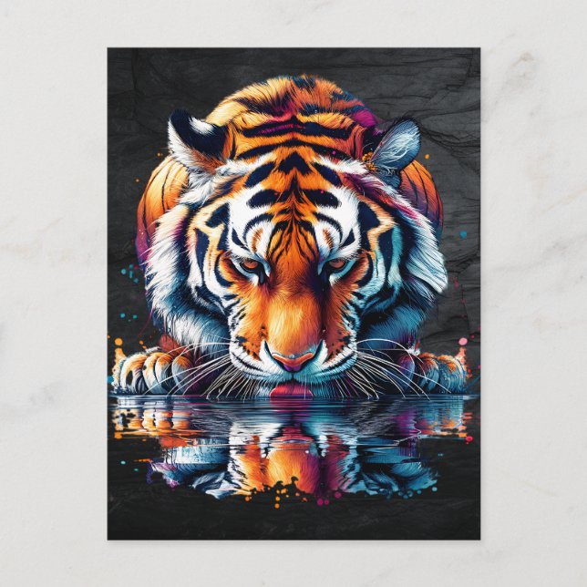 Tiger looking at Reflection in Water Postcard (Front)