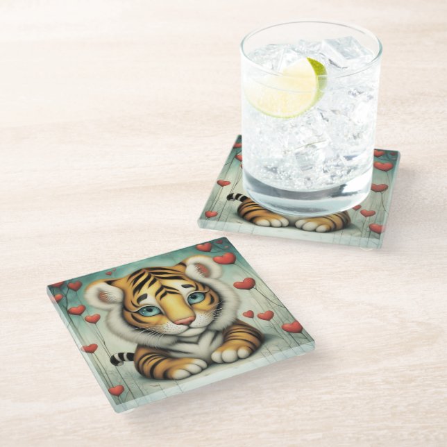 Tiger Love 2 Glass Coaster (Angled)