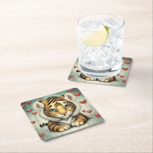 Tiger Love 2 Square Paper Coaster