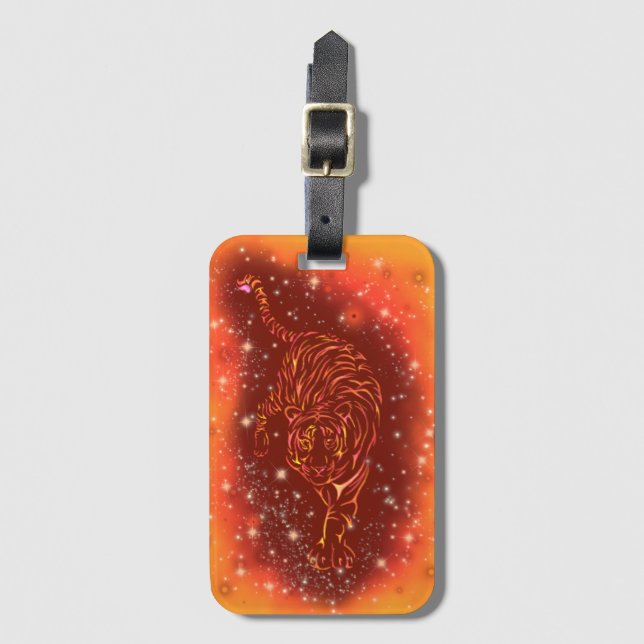 Tiger Luggage Tag Running In Galaxy Starry Night (Front Vertical)