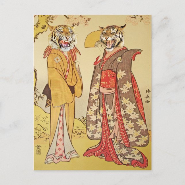 Tiger Man and Wife Japanese Print Couple Postcard (Front)