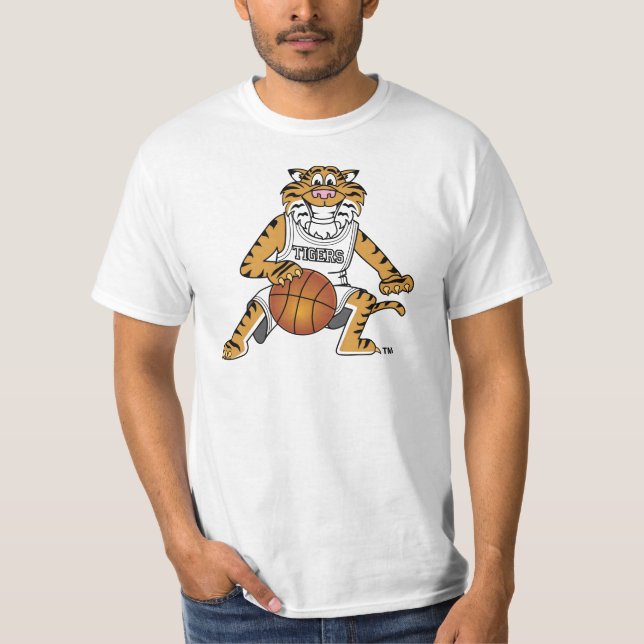 Tiger Mascot Playing Basketball T-Shirt (Front)