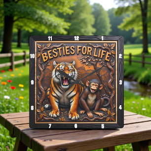 Tiger Monkey Besties Jungle Square Wall Clock