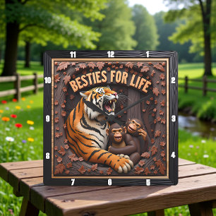Tiger Monkey Close Friends Square Wall Clock