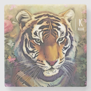 Tiger Monogram Name Stone Coaster