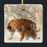 tiger mum and baby porcelain ornament<br><div class="desc">Tiger mum and baby porcelain ornament.  Start a collection today.</div>