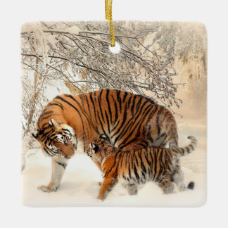 tiger mum and baby porcelain ornament