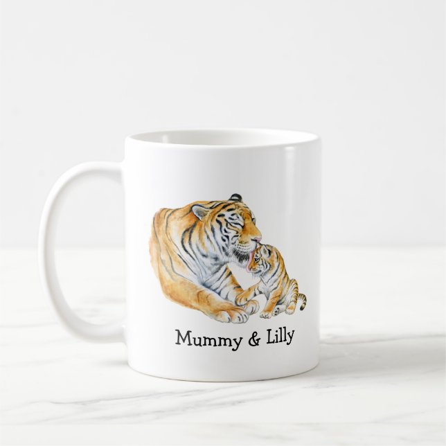 Tiger Mum & Cub – Personalised Love Coffee Mug (Left)