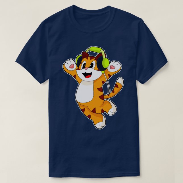 Tiger Musician Headphone Music T-Shirt (Design Front)