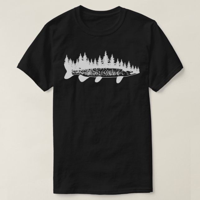 Tiger Musky Pine Forest Treeline  Outdoor Fishing  T-Shirt (Design Front)