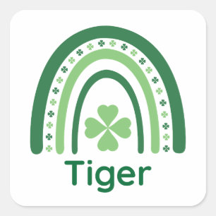 Tiger Name Clover Boho Rainbow Square Sticker