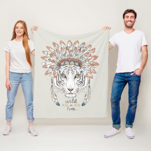 Tiger Native American Indian Chief Fleece Blanket