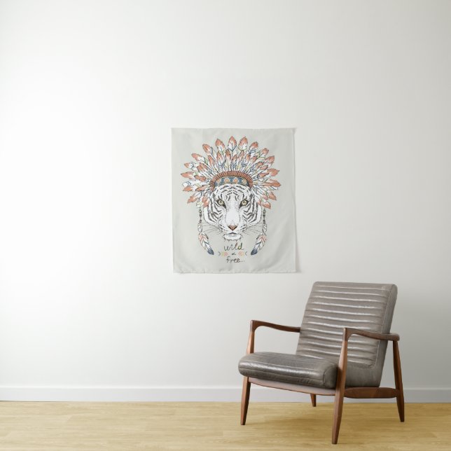 Tiger Native American Indian Chief Tapestry (In Situ)