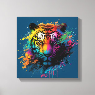 Tiger Neon Ink Splash Canvas Print