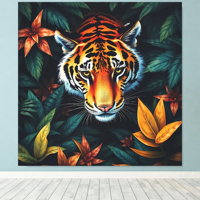 “Tiger of Mine” – Colourful Tiger Portrait Canvas Print (Insitu(Wood Floor))