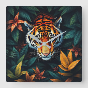 “Tiger of Mine” – Colourful Tiger Portrait Square Wall Clock