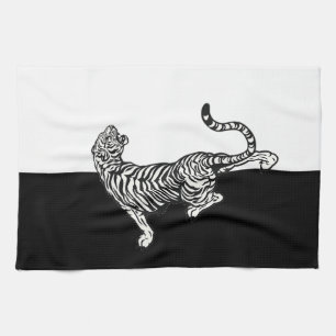Tiger on black and white tea towel