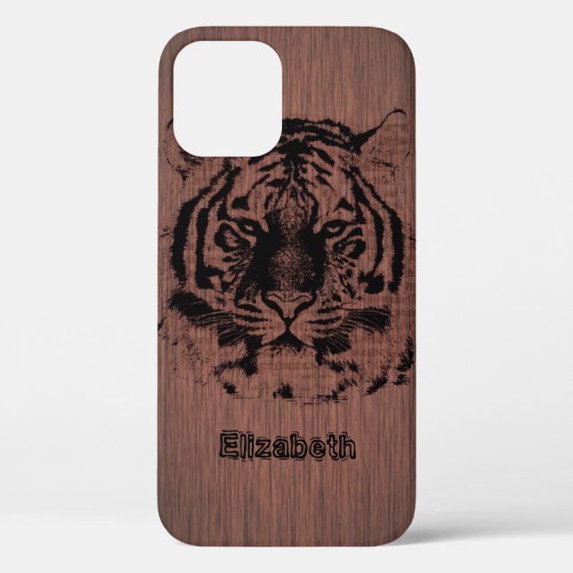 Tiger on Dark Brown Wood Case-Mate iPhone Case (Back)