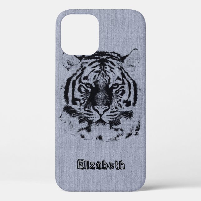 Tiger on Grey Wood Grain Case-Mate iPhone Case (Back)