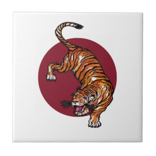 Tiger on Red Circle Tile