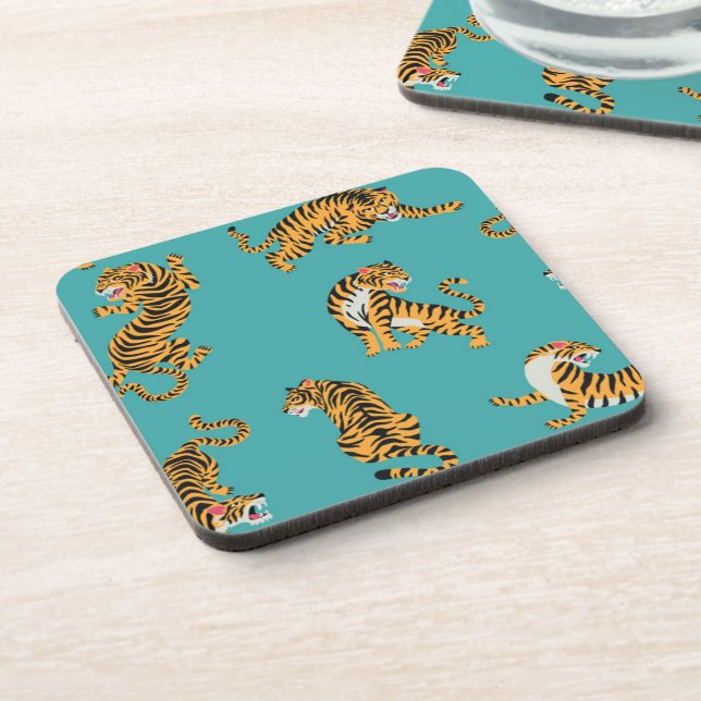 Tiger on Teal Pattern Coaster (Left Side)