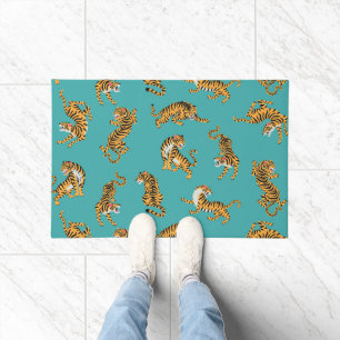 Tiger on Teal Pattern Doormat