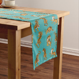 Tiger on Teal Pattern Medium Table Runner