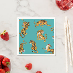 Tiger on Teal Pattern Napkin
