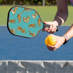 Tiger on Teal Pattern Pickleball Paddle