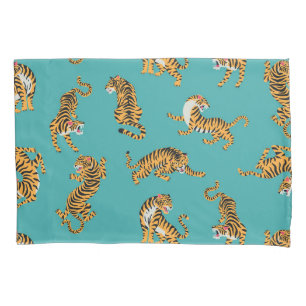 Tiger on Teal Pattern Pillowcase
