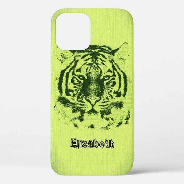 Tiger on Yellow Green Wood Grain Case-Mate iPhone Case (Back)