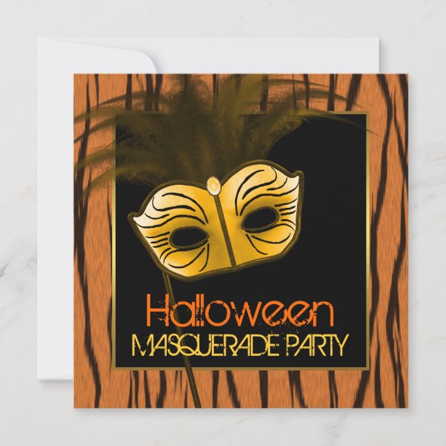 Tiger Orange Black Halloween Masquerade Party Invitation (Front)