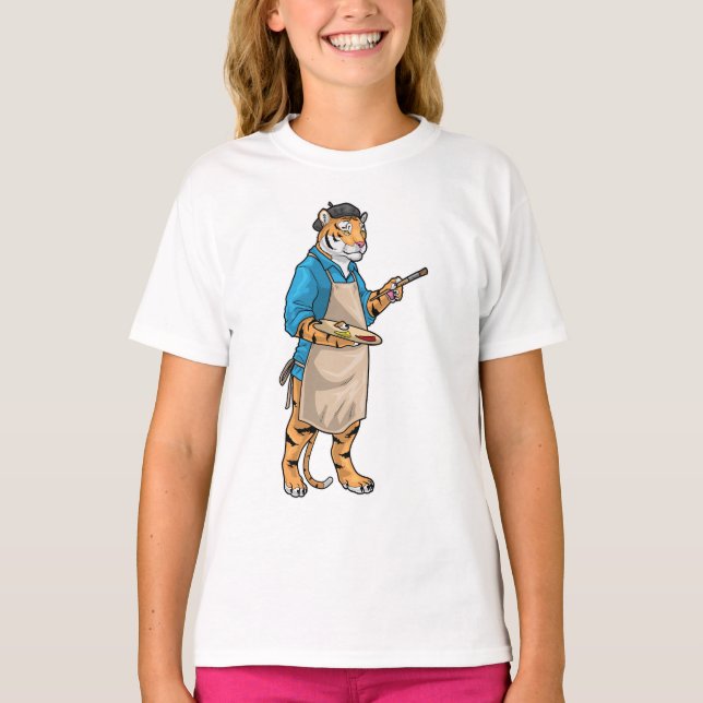 Tiger Painter Paintbrush Painting T-Shirt (Front)