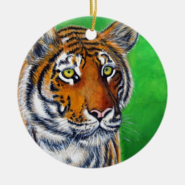Tiger Painting Ceramic Tree Decoration (Front)