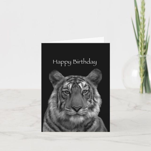 Tiger Painting Happy Birthday Card (black/white (Front)