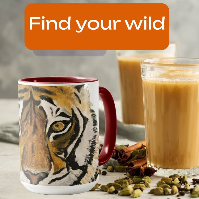 Tiger painting, looking at camera personalise text mug (Creator Uploaded)