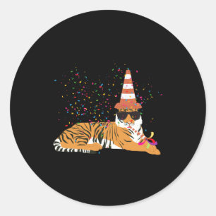 Tiger Partying Animals Having A Party  Classic Round Sticker