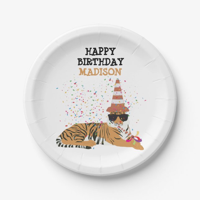 Tiger Partying - Animals Having a Party  Paper Plate (Front)