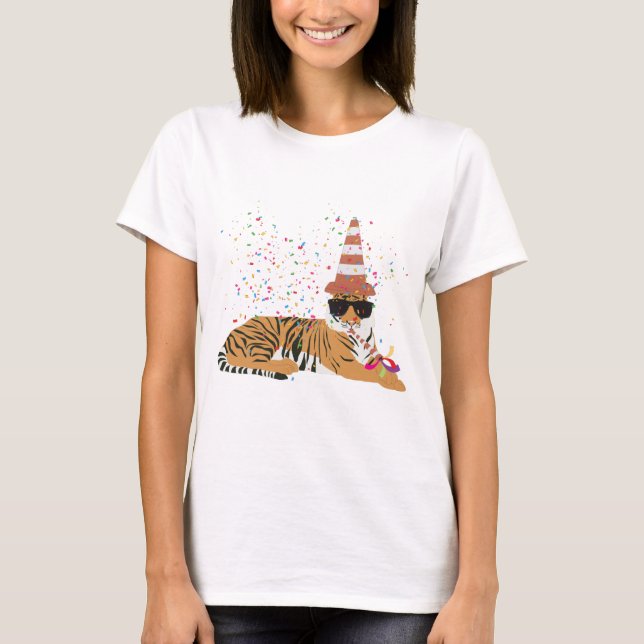Tiger Partying - Animals Having a Party T-Shirt (Front)