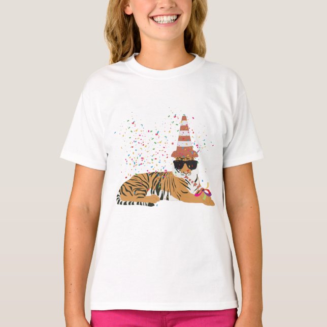 Tiger Partying - Animals Having a Party T-Shirt (Front)