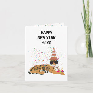 Tiger Partying - Animals Holiday New Years Card