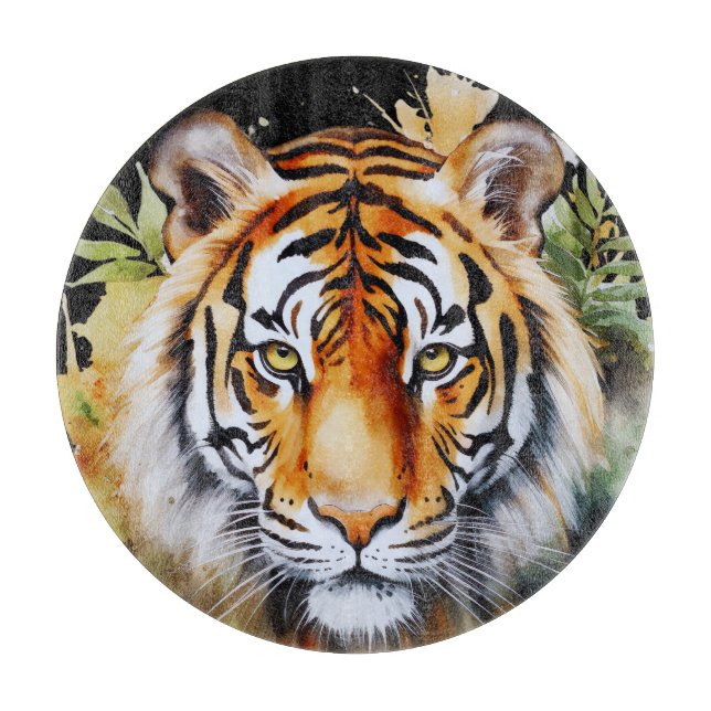 Tiger Pastel Flowers Safari Watercolor Savannah Cutting Board (Front)