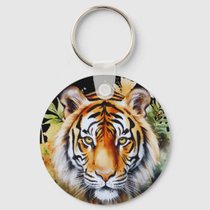 Tiger Pastel Flowers Safari Watercolor Savannah Key Ring