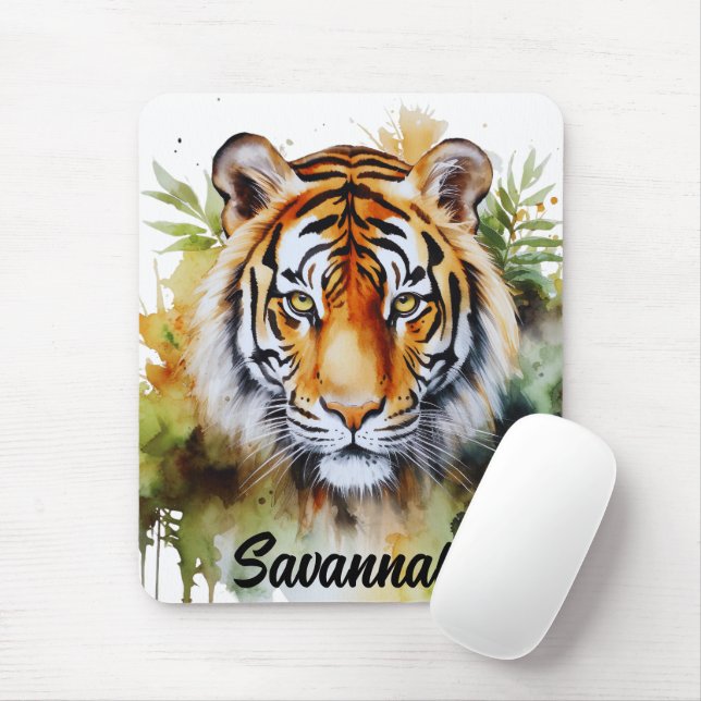 Tiger Pastel Flowers Safari Watercolor Savannah Mouse Pad (With Mouse)