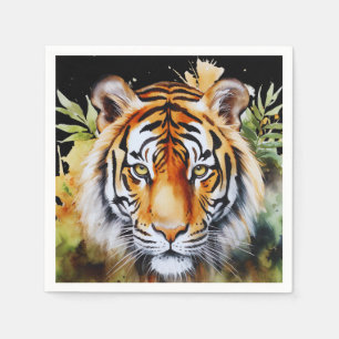 Tiger Pastel Flowers Safari Watercolor Savannah Napkin